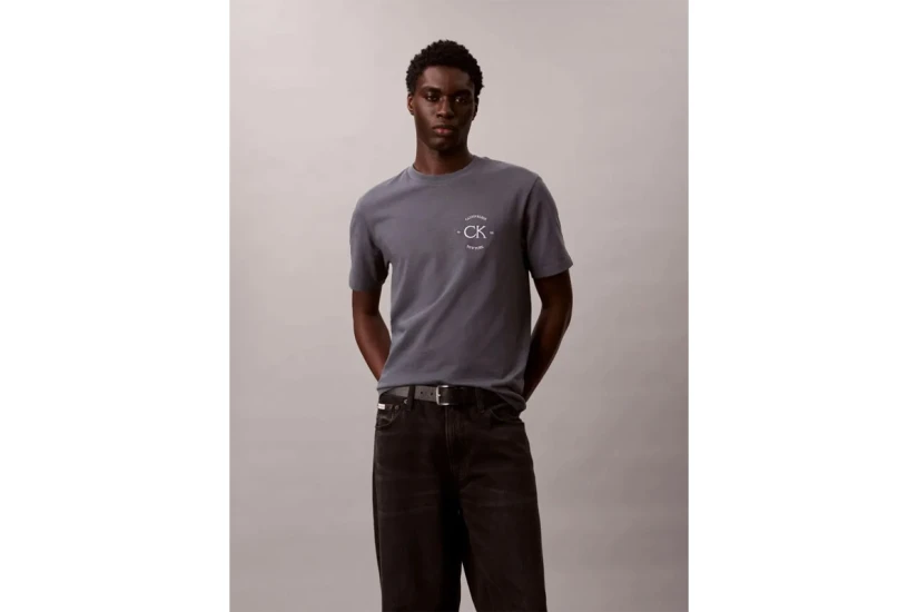 Calvin Klein Embroidered Logo Ανδρικό Κοντομάνικο T-Shirt Γκρι Σκούρο