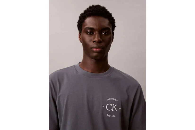 Calvin Klein Embroidered Logo Ανδρικό Κοντομάνικο T-Shirt Γκρι Σκούρο