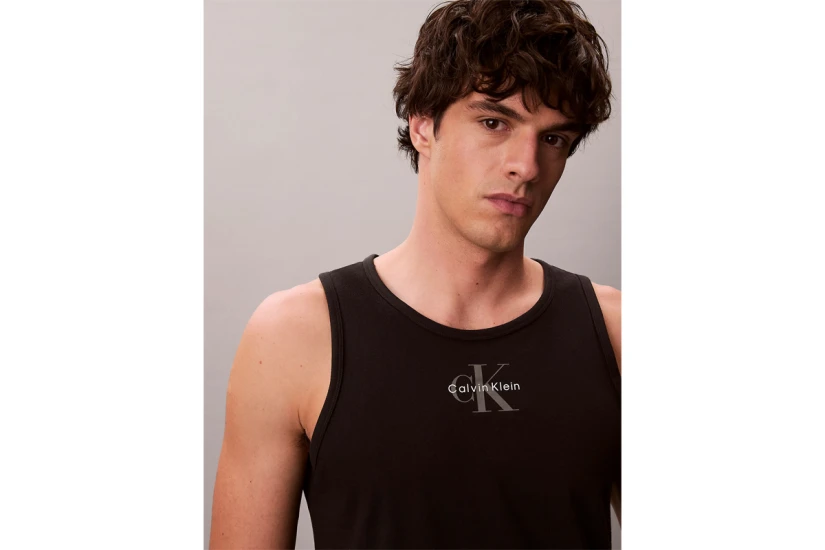 Calvin Klein Monogram Logo Ανδρική Αμάνικη Μπλούζα Μαύρη