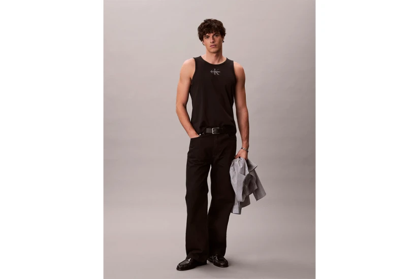 Calvin Klein Monogram Logo Ανδρική Αμάνικη Μπλούζα Μαύρη