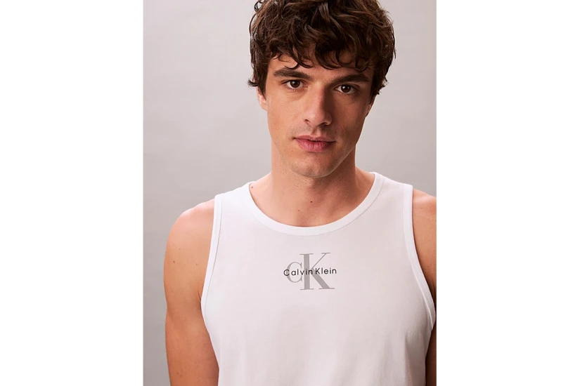 Calvin Klein Monogram Logo Ανδρική Αμάνικη Μπλούζα Λευκή
