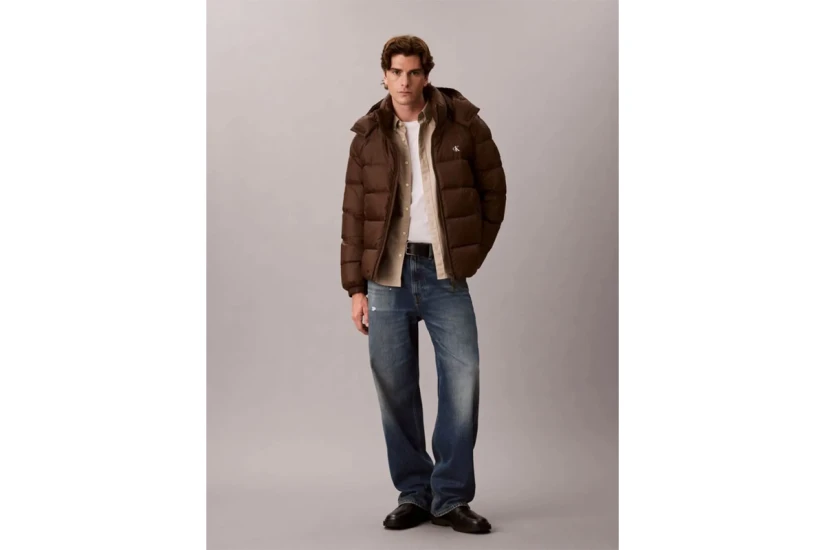 Calvin Klein Relaxed Nylon Ανδρικό Μπουφάν Puffer με Κουκούλα Καφέ