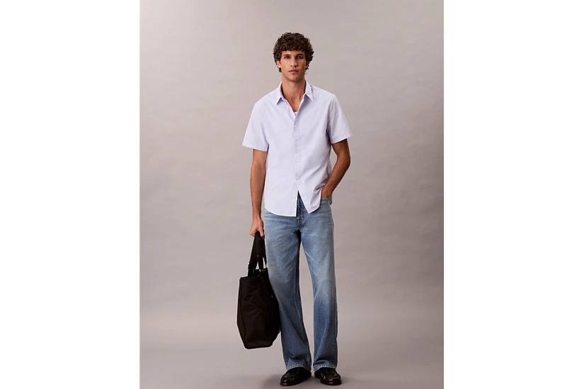 Calvin Klein Oxford Cotton Ανδρικό Κοντομάνικο Πουκάμισο Μαύρο