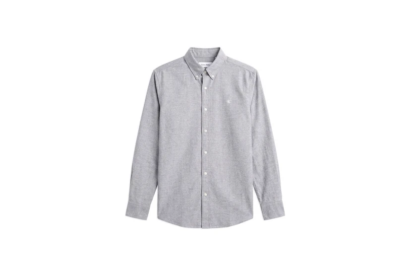 Calvin Klein Solid Classic Oxford Ανδρικό Μακρυμάνικο Πουκάμισο Γκρι