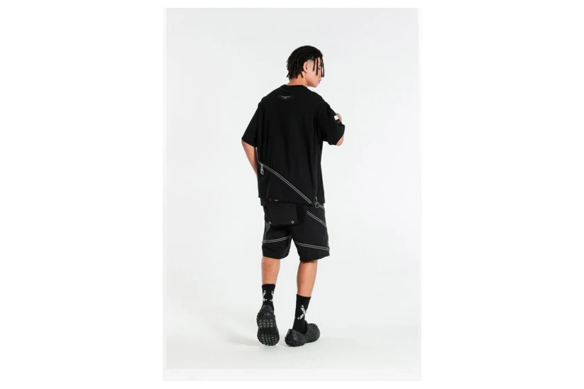 MWM Deconstructed Zip Detail Κοντομάνικο T-Shirt Μαύρο, Ασημί