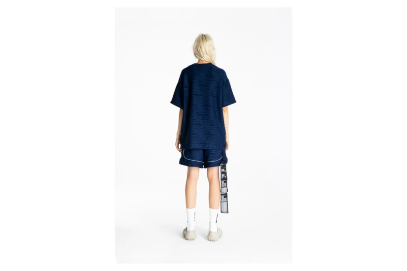 Mwm Pleated Texture Unisex Κοντομάνικο T-Shirt Μπλε Σκούρο
