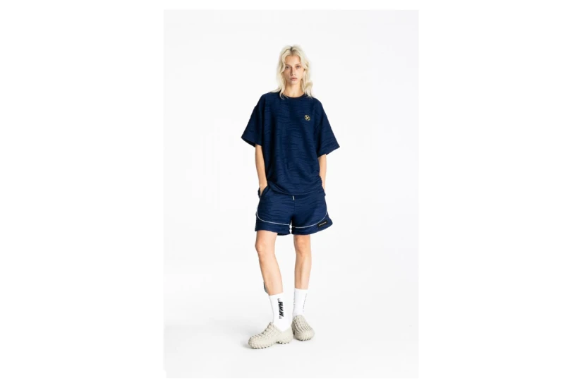 Mwm Pleated Texture Unisex Κοντομάνικο T-Shirt Μπλε Σκούρο