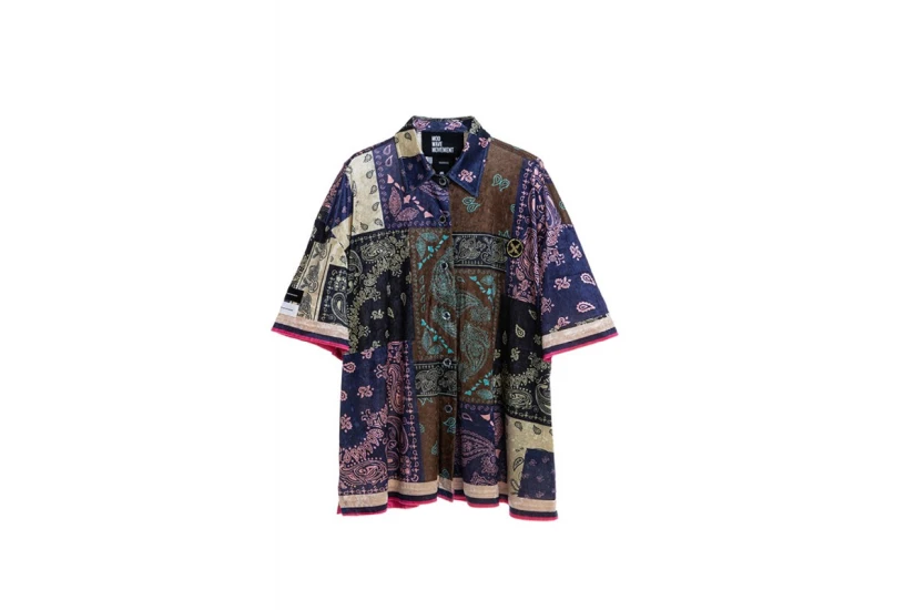 Bee Unusual Silk Bandana Ανδρικό Κοντομάνικο Πουκάμισο Μπλε