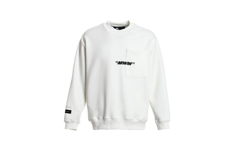 MWM Design Unisex Μακρυμάνικη Μπλούζα με Λαιμόκοψη Λευκή