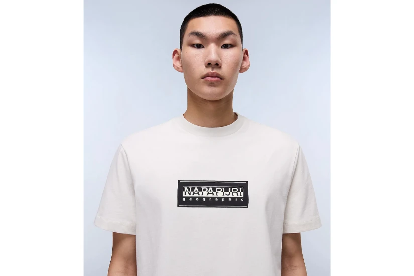 Napapijri Box Logo Ανδρικό Κοντομάνικο T-Shirt Εκρού