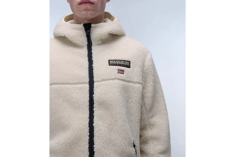 Napapijri T-Tynik Ανδρική Ζακέτα Fleece με Κουκούλα Εκρού