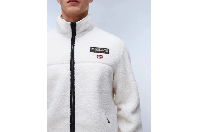 Napapijri T-Tynik Ανδρική Fleece Ζακέτα με Ψηλό Λαιμό Εκρού