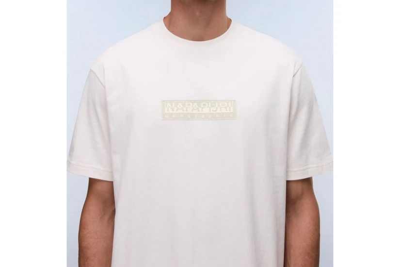 Napapijri Box Logo Ανδρικό Κοντομάνικο T-Shirt Εκρού