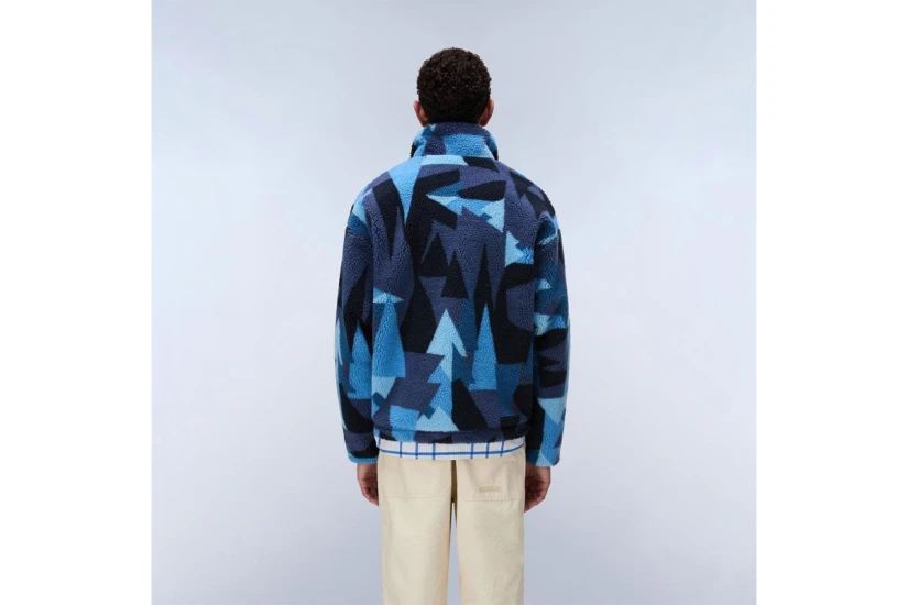 Napapijri Geometric-Print Ανδρική Ζακέτα Fleece Μπλε Σκούρο, Μπλε, Μαύρη