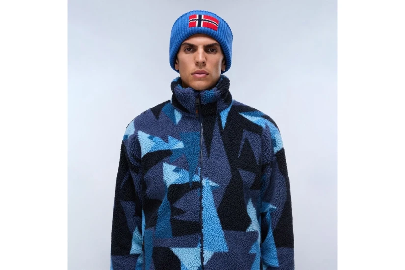 Napapijri Geometric-Print Ανδρική Ζακέτα Fleece Μπλε Σκούρο, Μπλε, Μαύρη