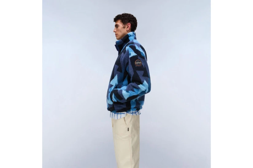 Napapijri Geometric-Print Ανδρική Ζακέτα Fleece Μπλε Σκούρο, Μπλε, Μαύρη