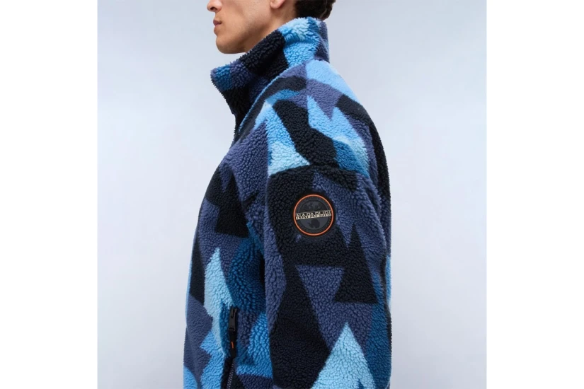 Napapijri Geometric-Print Ανδρική Ζακέτα Fleece Μπλε Σκούρο, Μπλε, Μαύρη