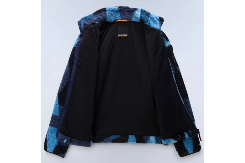 Napapijri Geometric-Print Ανδρική Ζακέτα Fleece Μπλε Σκούρο, Μπλε, Μαύρη