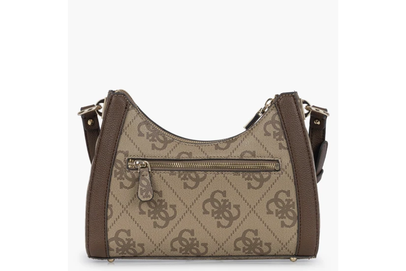 Guess Karnilla Logo Τσάντα Ώμου Μπεζ, Ταμπά, Χρυσό