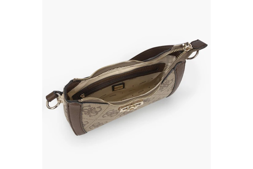 Guess Karnilla Logo Τσάντα Ώμου Μπεζ, Ταμπά, Χρυσό