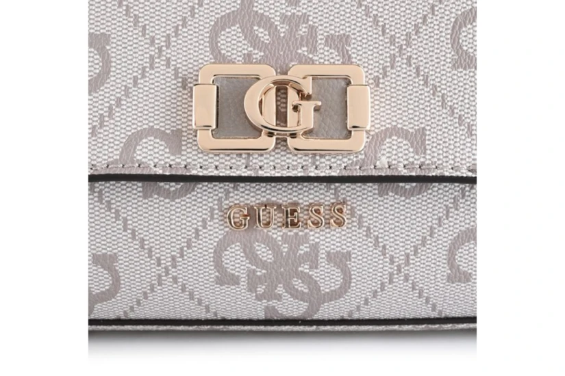 Guess Karnilla Logo Τσάντα Ώμου Πουρό, Μπεζ, Χρυσό