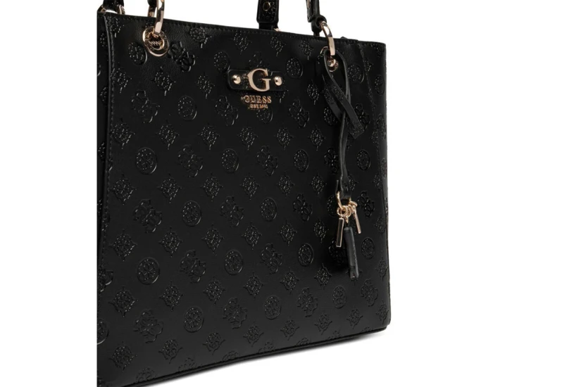 Guess Dita Logo Γυναικεία Τσάντα Tote Μαύρη, Χρυσή