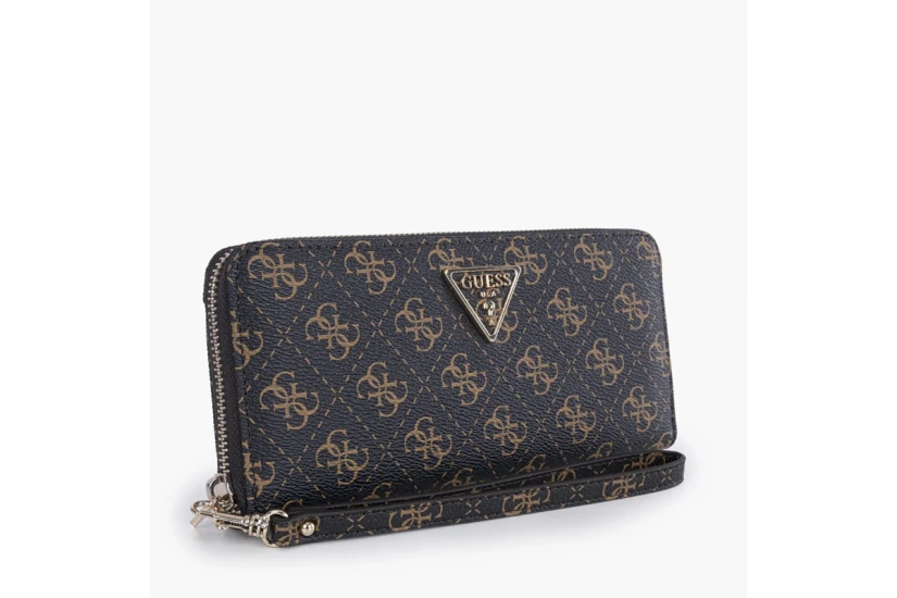 Guess Laurel 4G Logo Maxi Γυναικείο Πορτοφόλι Καφέ, Μπεζ, Χρυσό