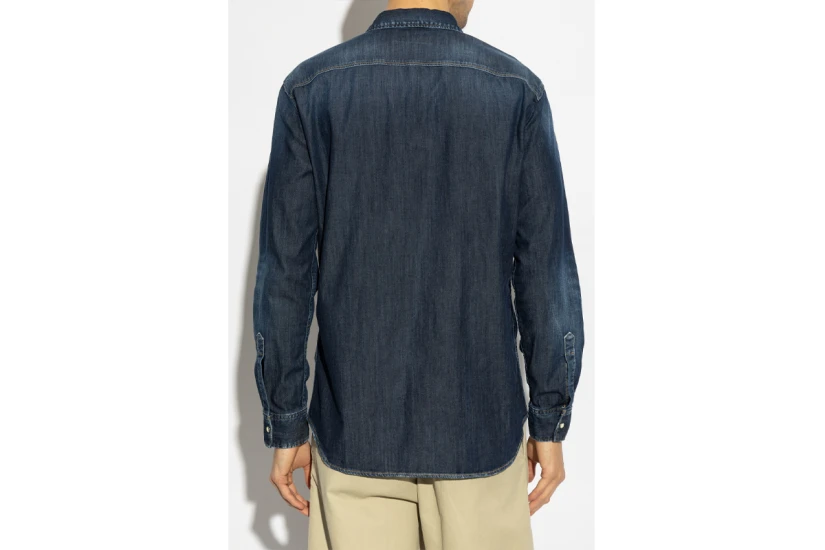 Dsquared2 Dark Wash Tab Ανδρικό Μακρυμάνικο Πουκάμισο Μπλε Σκούρο