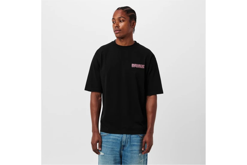 Dsquared2 Fashion Show Ανδρικό Κοντομάνικο T-Shirt Μαύρο, Ροζ, Φούξια