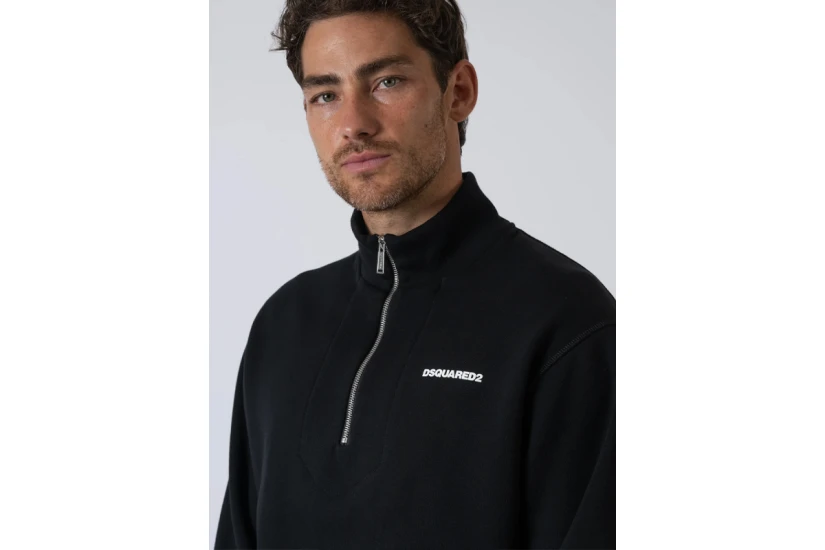 Dsquared2 Just Right Fit Ανδρική Μακρυμάνικη Μπλούζα με Φερμουάρ Μαύρη