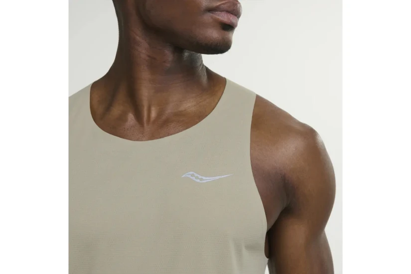 Saucony Stopwatch Singlet Ανδρική Αμάνικη Μπλούζα Λαδί