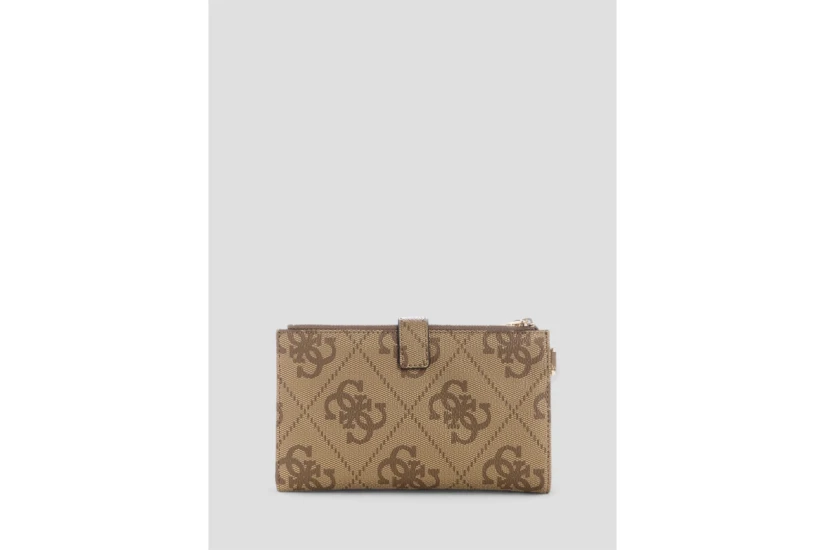 Guess Laurel Double Zip Organiser Γυναικείο Πορτοφόλι Μπεζ, Καφέ