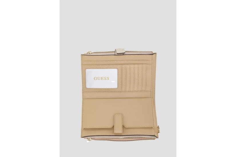 Guess Laurel Double Zip Organiser Γυναικείο Πορτοφόλι Μπεζ, Καφέ