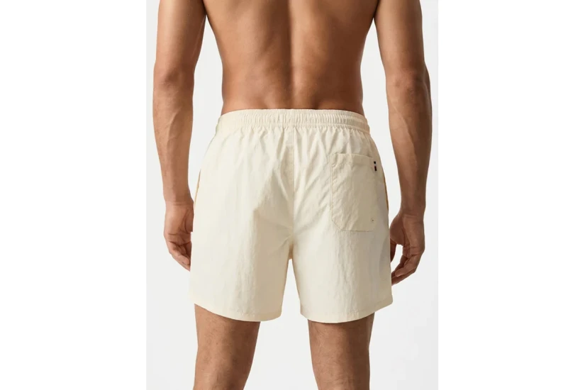 Tommy Jeans Flag Embroidery Mid Length Ανδρικό Μαγιό Σορτς Εκρού