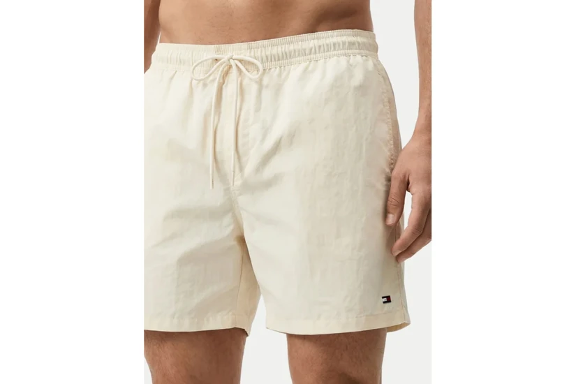 Tommy Jeans Flag Embroidery Mid Length Ανδρικό Μαγιό Σορτς Εκρού