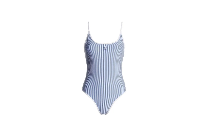 Tommy Jeans One Piece Γυναικείο Ολόσωμο Μαγιό Γαλάζιο, Λευκό