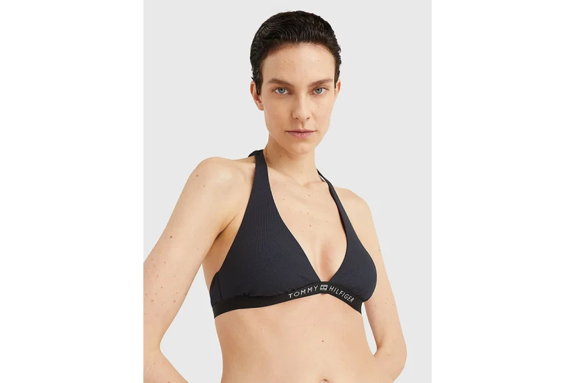 Tommy Jeans Halter Triangle Γυναικείο Μαγιό Bikini Top Μαύρο