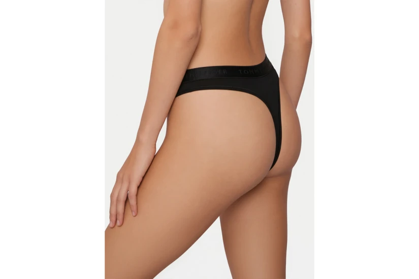 Tommy Jeans Tonal Repeat Logo Waistband Γυναικείο Εσώρουχο String Μαύρο