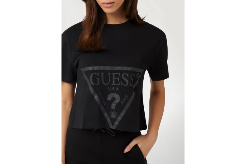 Guess Adele Γυναικείο Κοντομάνικο Crop Top Μαύρο