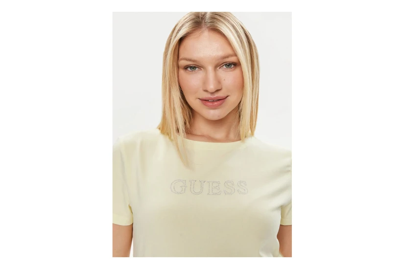 Guess Rhinestones Logo Γυναικείο Κοντομάνικο T-Shirt Φυστικί