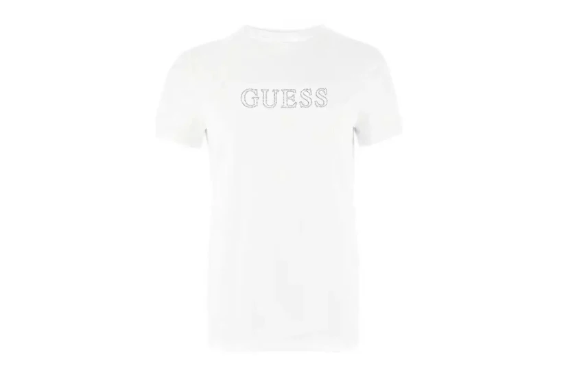 Guess Rhinestones Logo Γυναικείο Κοντομάνικο T-Shirt Λευκό