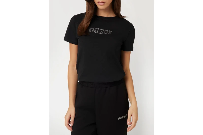 Guess Rhinestones Logo Γυναικείο Κοντομάνικο T-Shirt Μαύρο