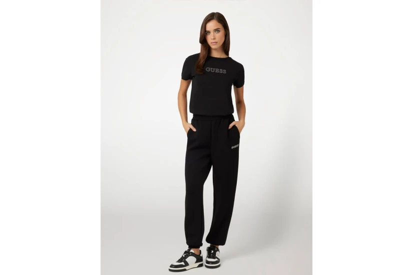Guess Rhinestones Logo Γυναικείο Κοντομάνικο T-Shirt Μαύρο
