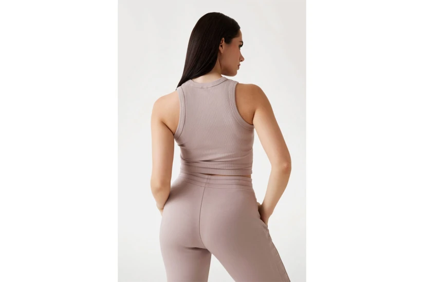 Guess Rib Knit Γυναικείο Αμάνικο Crop Top Σάπιο Μήλο