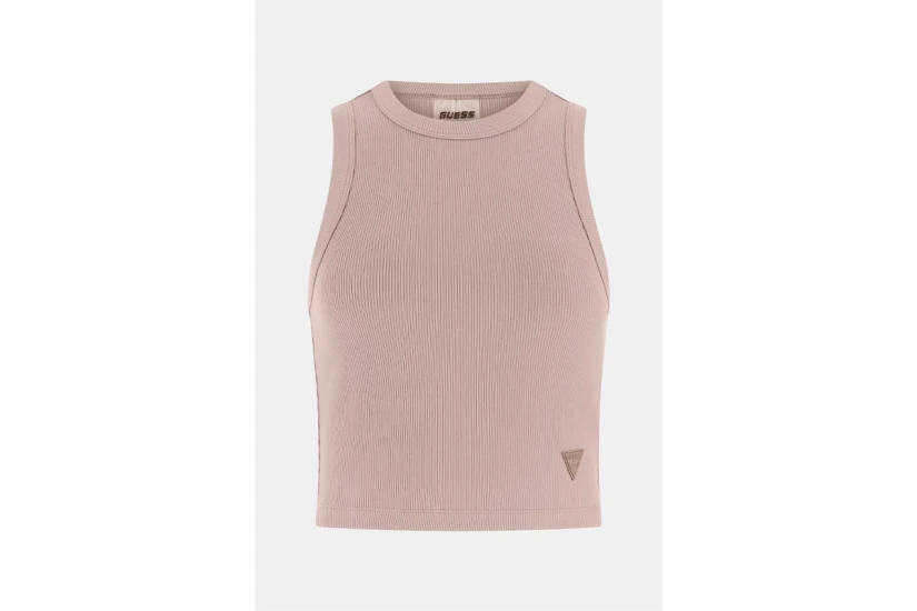 Guess Rib Knit Γυναικείο Αμάνικο Crop Top Σάπιο Μήλο