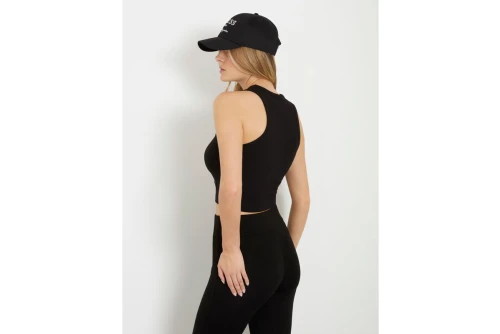 Guess Rib Knit Crop Top Αμάνικο Γυναικείο (V3GP19K8RT2 JBLK)