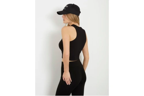 Guess Rib Knit Crop Top Αμάνικο Γυναικείο (V3GP19K8RT2 JBLK)