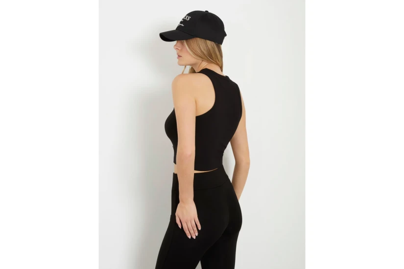 Guess Rib Knit Γυναικείο Αμάνικο Crop Top Μαύρο