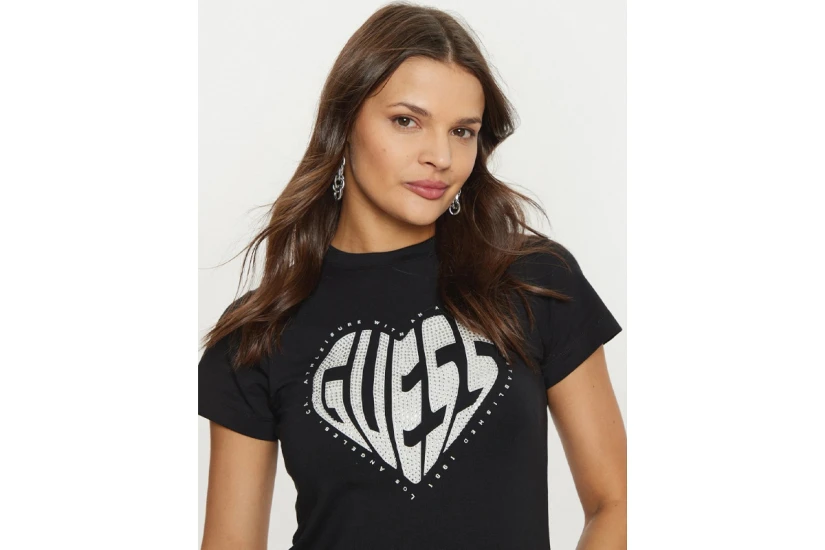 Guess Julia Γυναικείο Κοντομάνικο T-Shirt Μαύρο, Ασημί