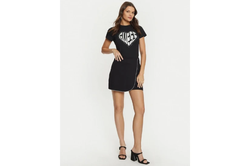 Guess Julia Γυναικείο Κοντομάνικο T-Shirt Μαύρο, Ασημί